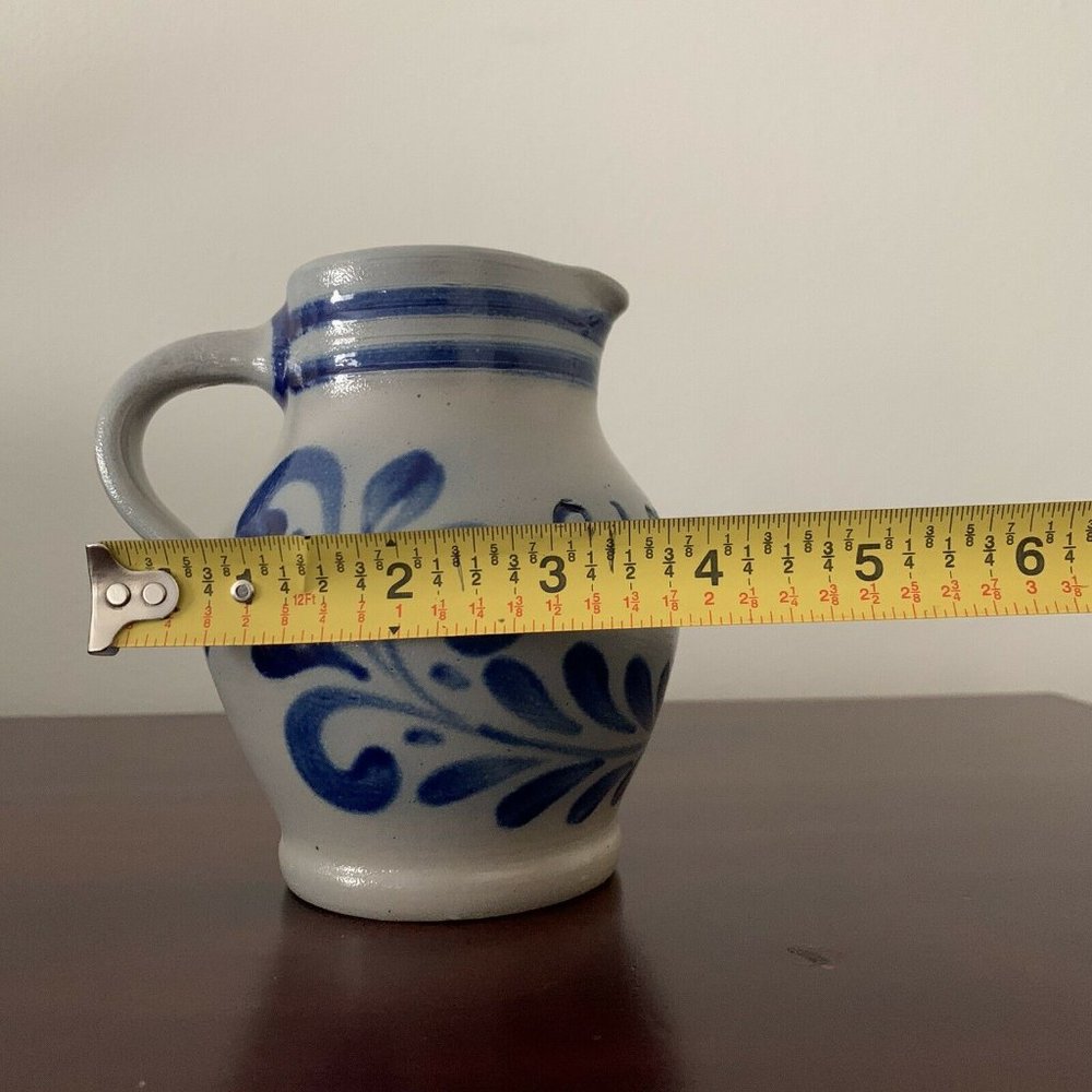 VTG 5” German HANDARBEIT Salt Glazed Cobalt Light Blue Pottery Pitcher A. Wagner - Picture 10 of 11